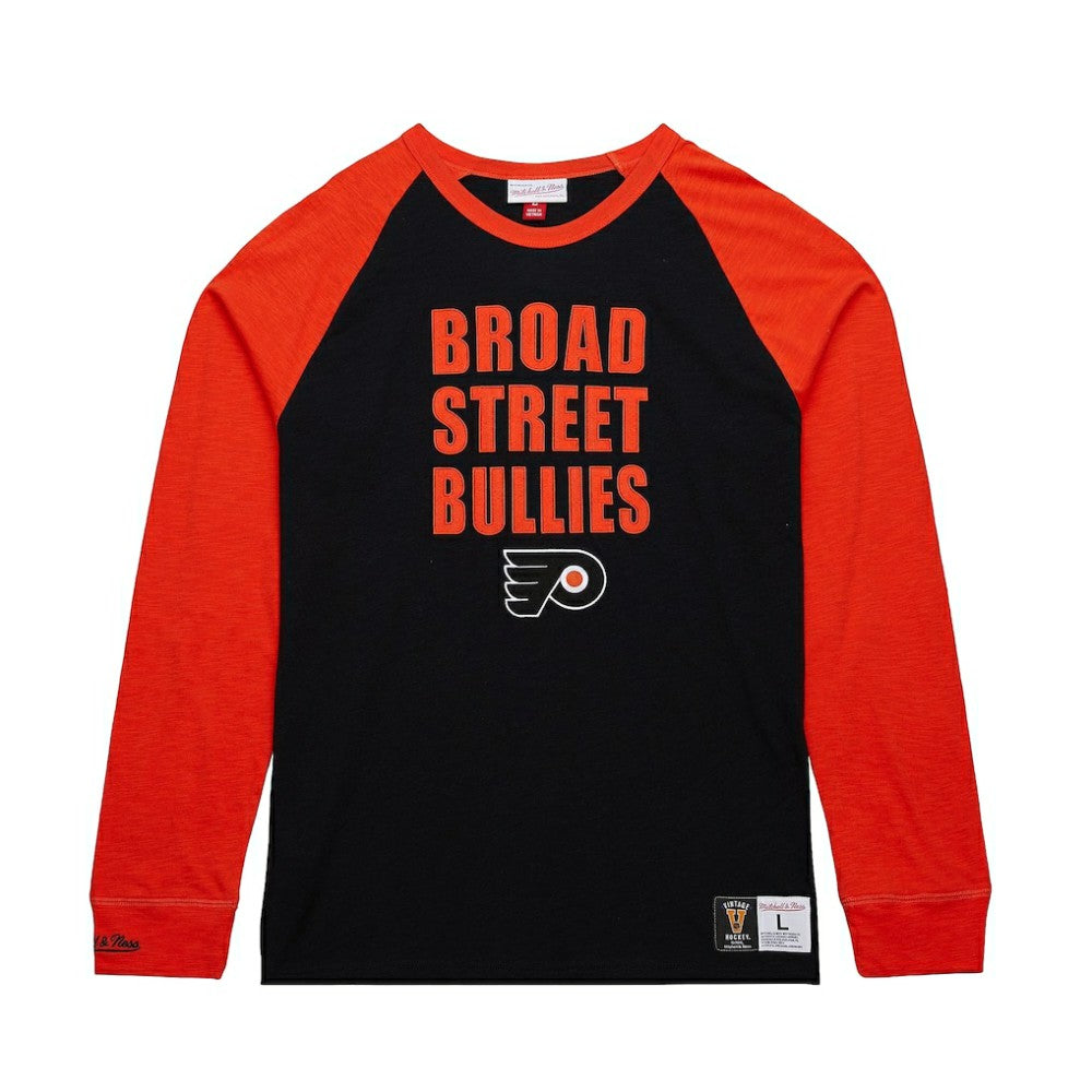 Philadelphia Flyers Mitchell & Ness Legendary Slub Raglan Long Sleeve T-Shirt - Black/Orange | NHL near me