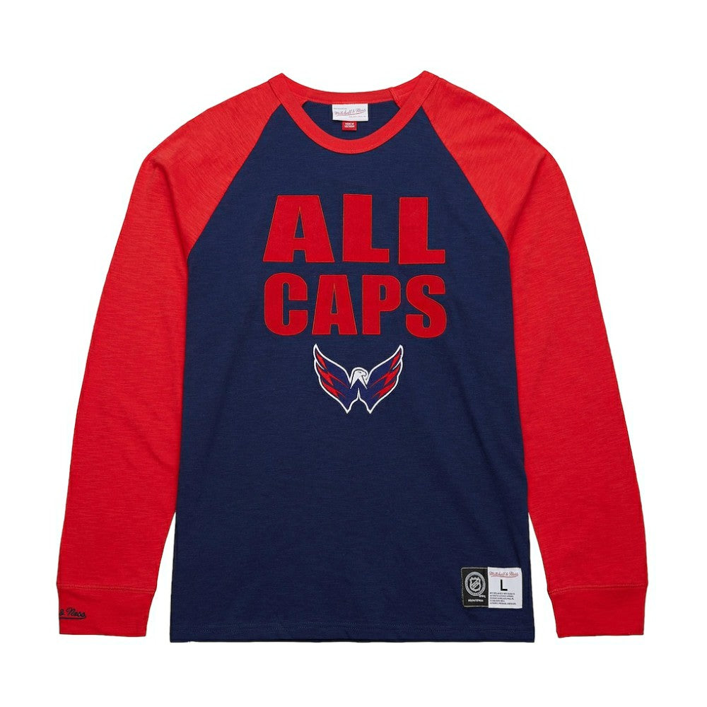 Washington Capitals Mitchell & Ness Legendary Slub Raglan Long Sleeve T-Shirt - Navy/Red | NHL Clearance