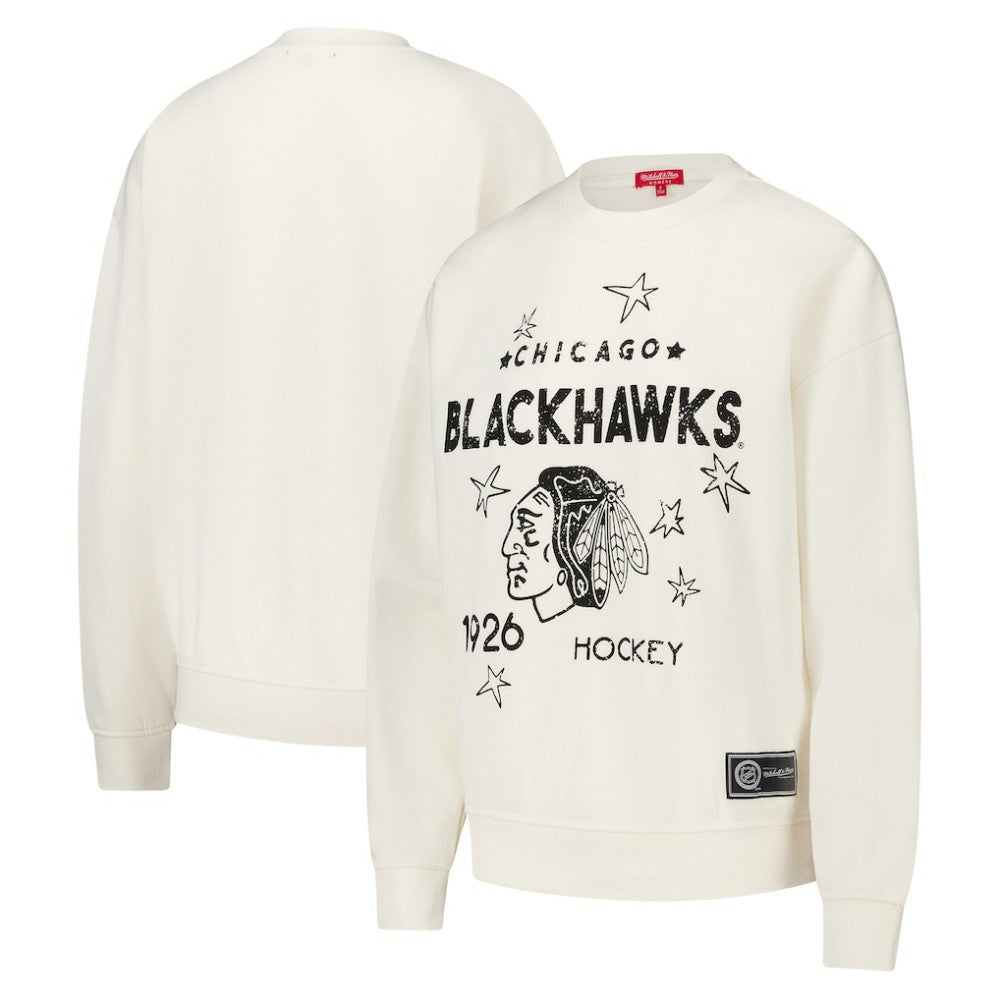 Chicago Blackhawks Mitchell & Ness Women's Logo 3.0 Pullover Sweatshirt - Cream | NHL Lifestyle