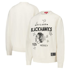 Chicago Blackhawks Mitchell & Ness Women's Logo 3.0 Pullover Sweatshirt - Cream | NHL Lifestyle