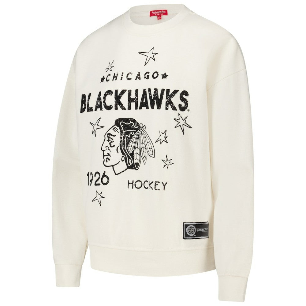 Chicago Blackhawks Mitchell & Ness Women's Logo 3.0 Pullover Sweatshirt - Cream | NHL Lifestyle