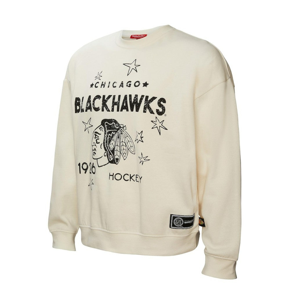 Chicago Blackhawks Mitchell & Ness Women's Logo 3.0 Pullover Sweatshirt - Cream | NHL Lifestyle