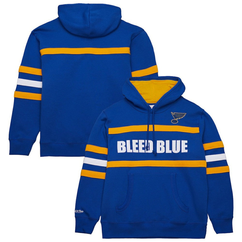 St. Louis Blues Mitchell & Ness Head Coach Slogan Pullover Hoodie - Blue | NHL Lifestyle