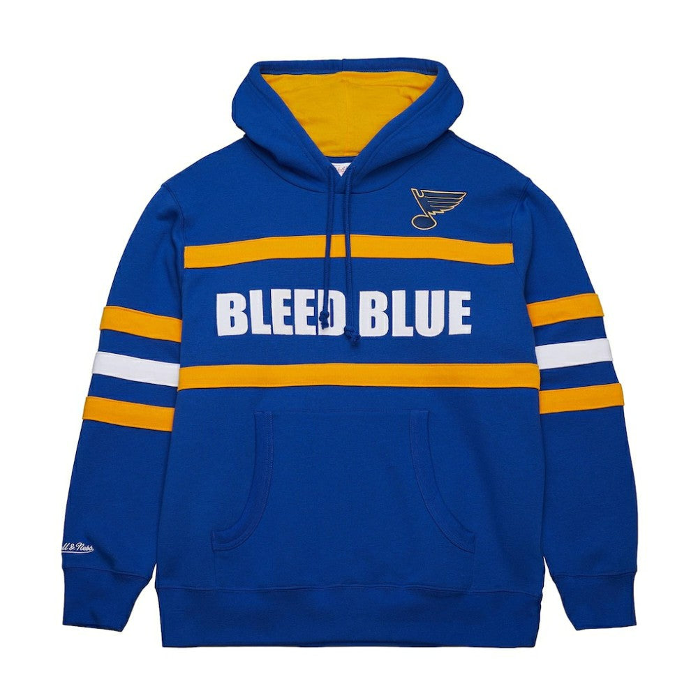St. Louis Blues Mitchell & Ness Head Coach Slogan Pullover Hoodie - Blue | NHL Lifestyle