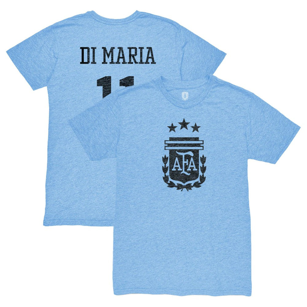 Angel Di Maria Argentina National Team 1863FC Retro Player Tri-Blend T-Shirt Light Blue