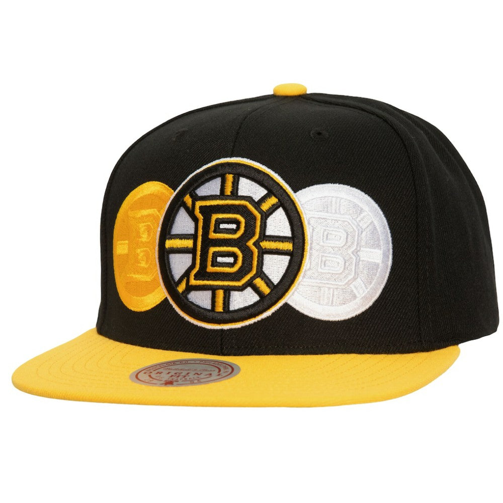 Boston Bruins Mitchell & Ness Soul Triple Up Snapback Hat - Black | NHL on sale