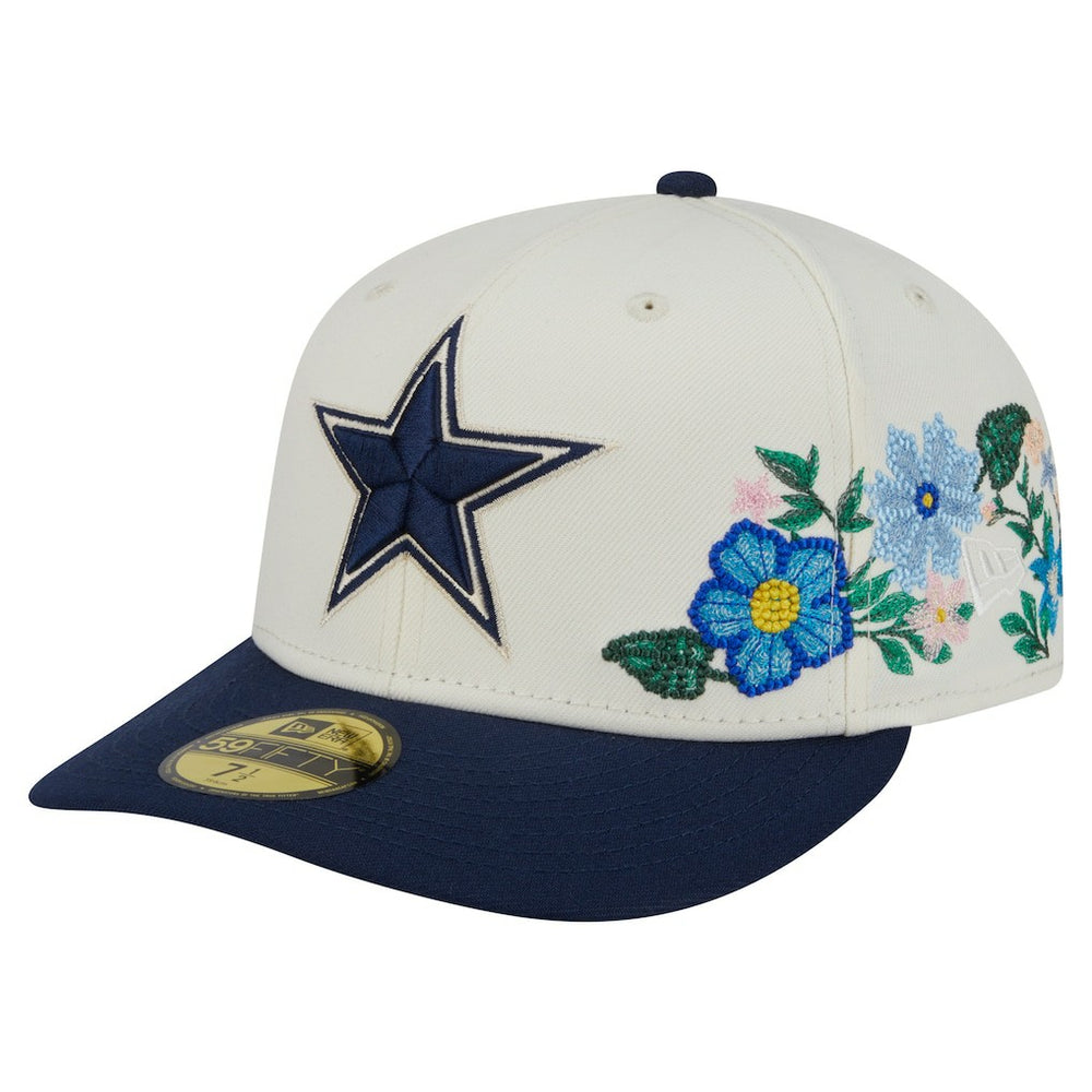 Dallas Cowboys New Era Tonal Florals 59FIFTY Fitted Hat - Cream/Navy - NFL