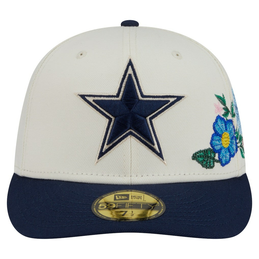 Dallas Cowboys New Era Tonal Florals 59FIFTY Fitted Hat - Cream/Navy - NFL