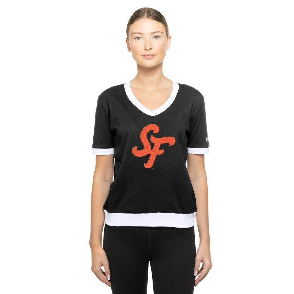 San Francisco Giants New Era Women's 2025 City Connect Rhinestone V-Neck T-Shirt Sale