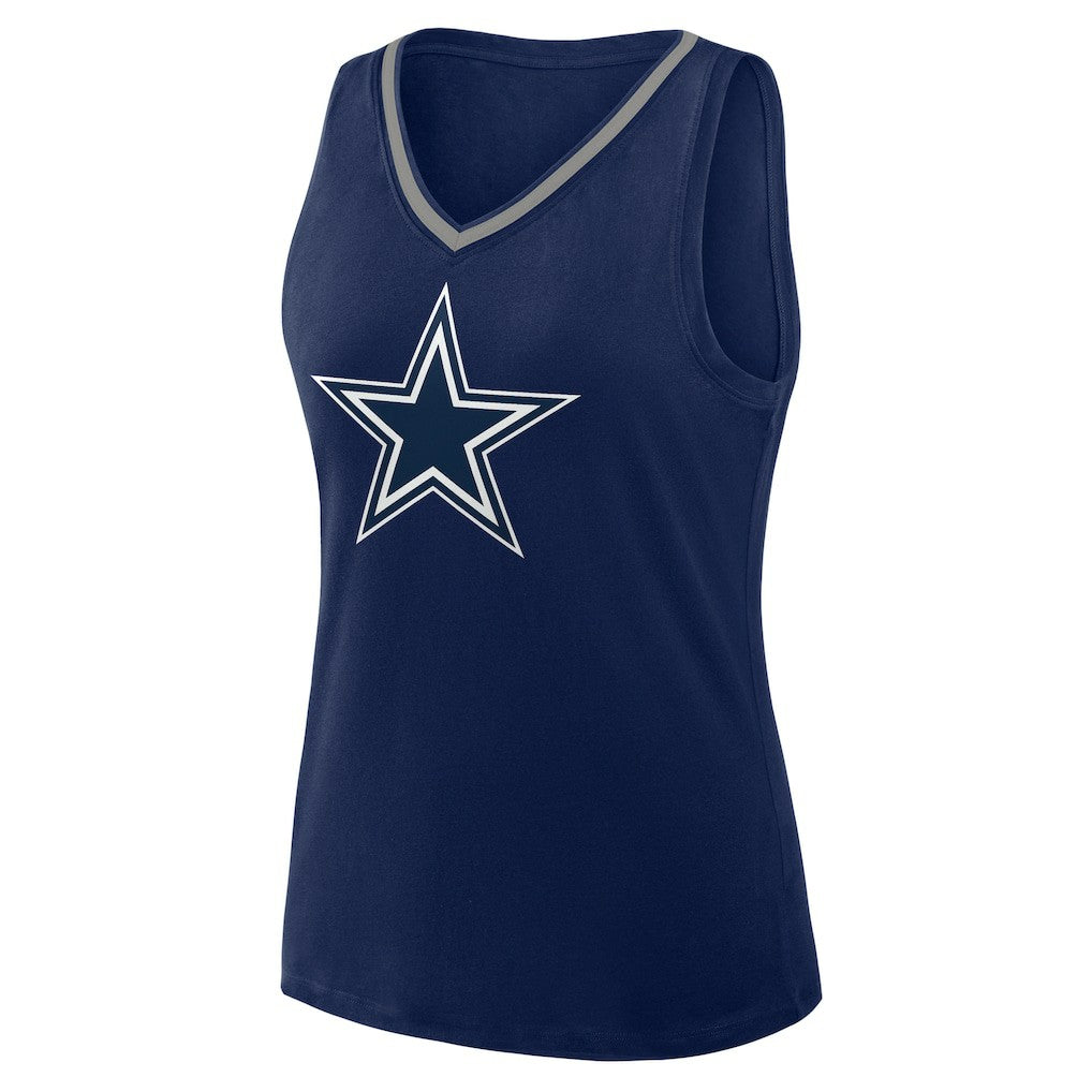 Dallas Cowboys Logo Athletic Women's Plus Size Stellar Win V-Neck Tank Top - Navy - NFL