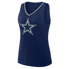 Dallas Cowboys Logo Athletic Women's Plus Size Stellar Win V-Neck Tank Top - Navy - NFL