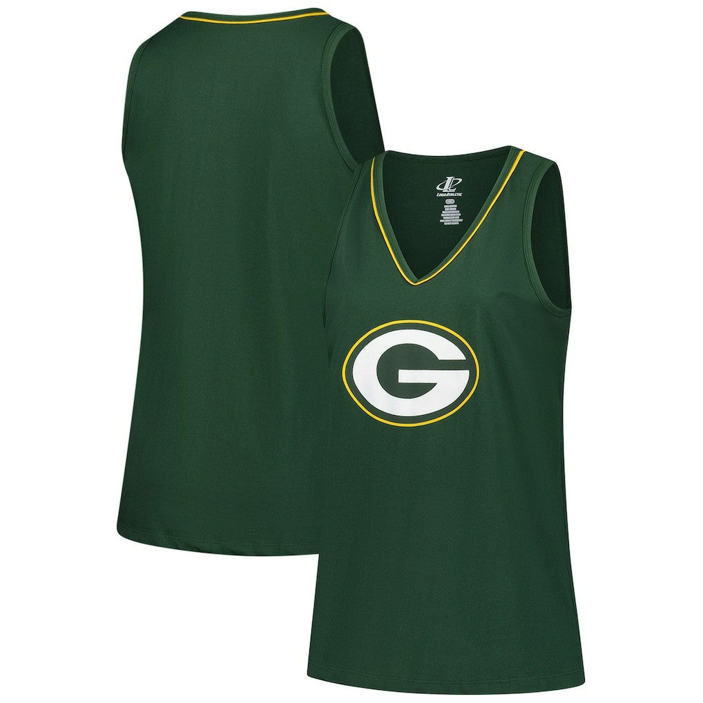 Green Bay Packers Logo Athletic Women's Plus Size Stellar Win V-Neck Tank Top - Green - NFL