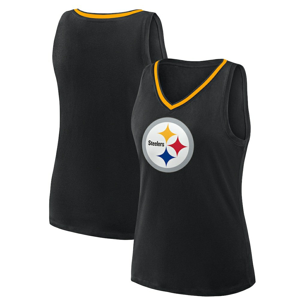 Pittsburgh Steelers Logo Athletic Women's Plus Size Stellar Win V-Neck Tank Top - Black - NFL