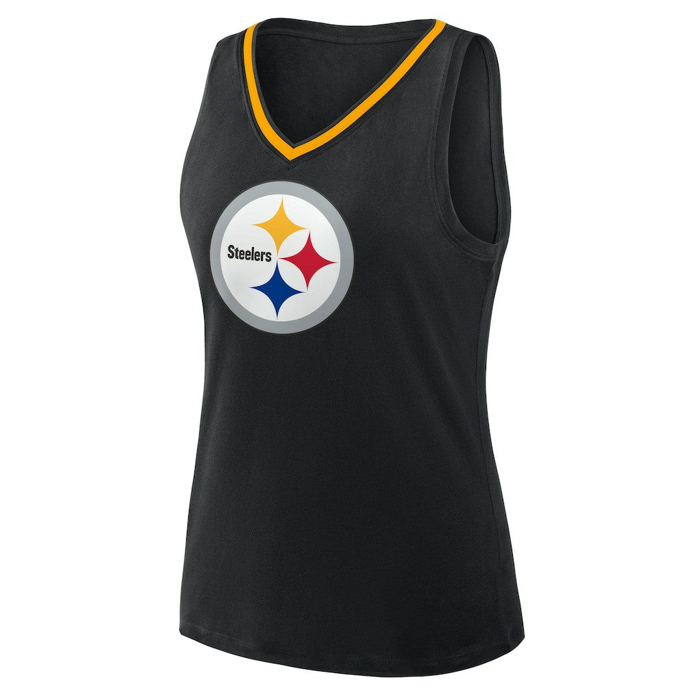 Pittsburgh Steelers Logo Athletic Women's Plus Size Stellar Win V-Neck Tank Top - Black - NFL