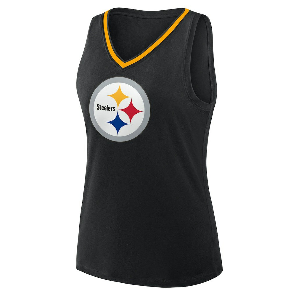 Pittsburgh Steelers Logo Athletic Women's Plus Size Stellar Win V-Neck Tank Top - Black - NFL
