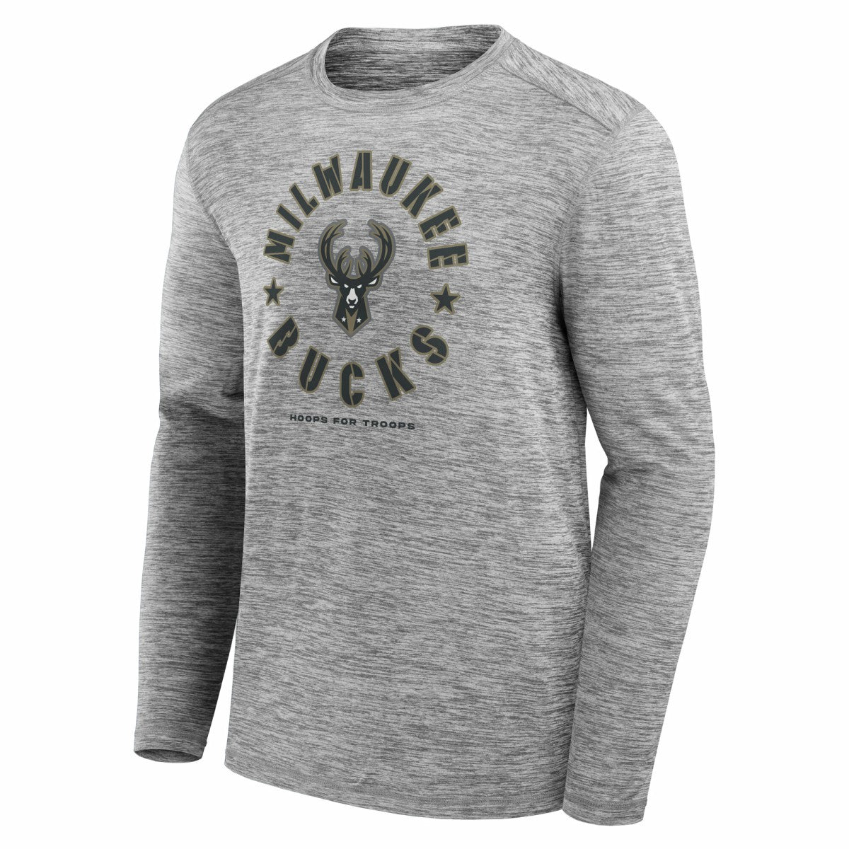 Fanatics Milwaukee Bucks NBA Hoops for Troops Long Sleeve T-Shirt Heather Gray