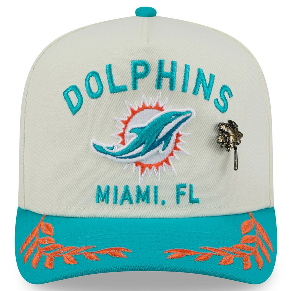 Miami Dolphins New Era 2025 NFL Draft A-Frame 59FIFTY Fitted Hat - Cream/Aqua - NFL
