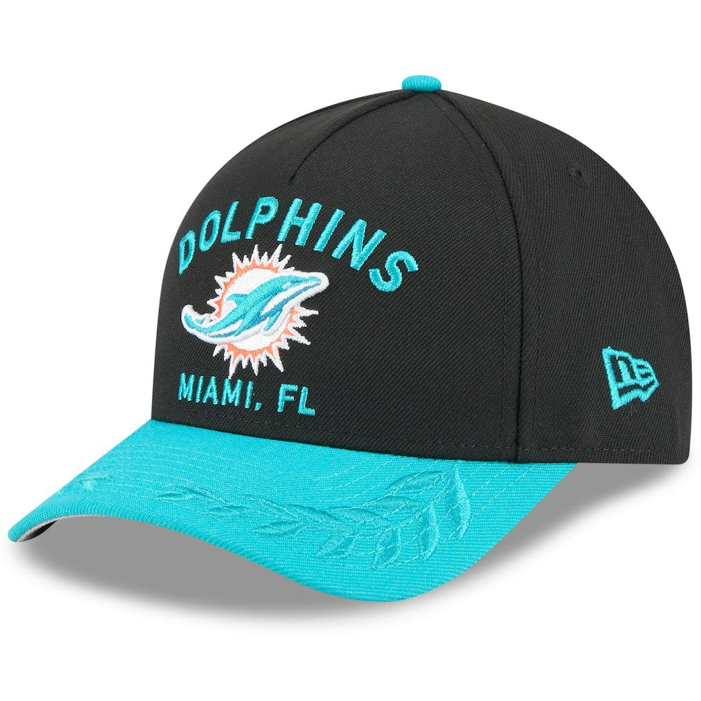 Miami Dolphins New Era 2025 NFL Draft 9FORTY A-Frame M-Crown Adjustable Hat - Black/Aqua - NFL