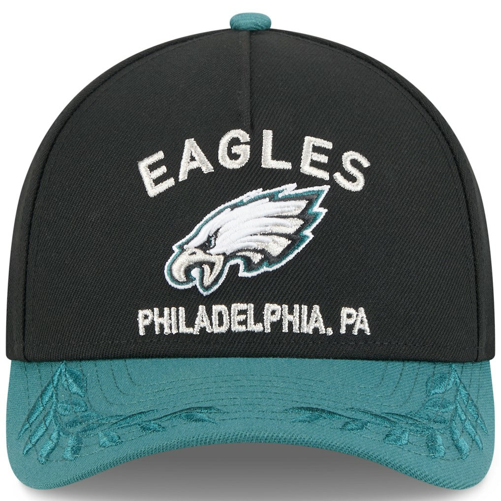 Philadelphia Eagles New Era 2025 NFL Draft 9FORTY A-Frame M-Crown Adjustable Hat - Black/Midnight Green - NFL