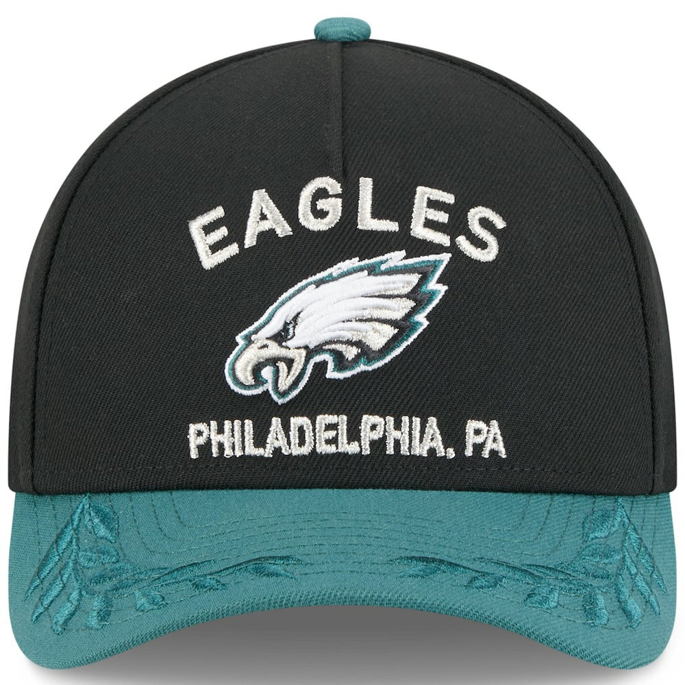 Philadelphia Eagles New Era 2025 NFL Draft 9FORTY A-Frame M-Crown Adjustable Hat - Black/Midnight Green - NFL