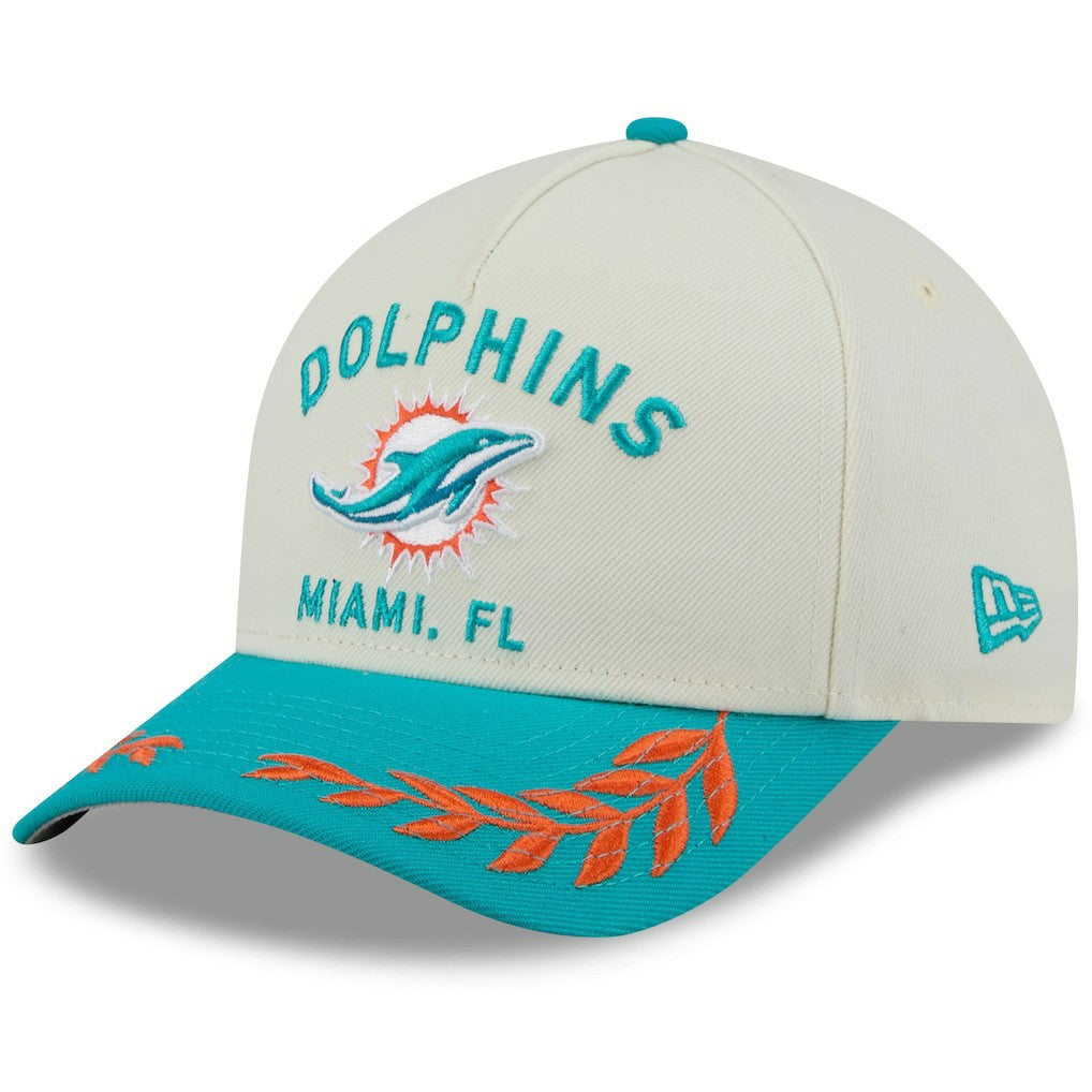 Miami Dolphins New Era 2025 NFL Draft 9FORTY A-Frame M-Crown Adjustable Hat - Cream/Aqua - NFL
