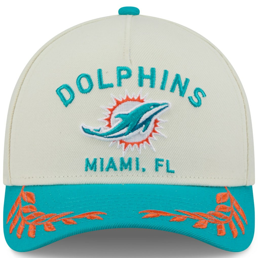 Miami Dolphins New Era 2025 NFL Draft 9FORTY A-Frame M-Crown Adjustable Hat - Cream/Aqua - NFL