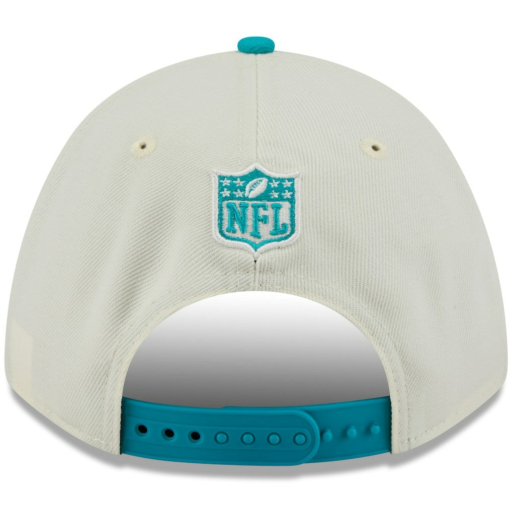 Miami Dolphins New Era 2025 NFL Draft 9FORTY A-Frame M-Crown Adjustable Hat - Cream/Aqua - NFL