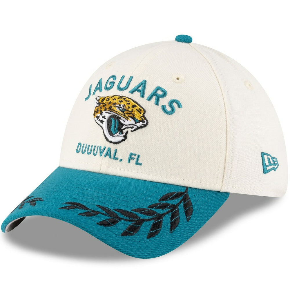 Jacksonville Jaguars New Era 2025 NFL Draft 39THIRTY Flex Hat - Cream/Teal - NFL