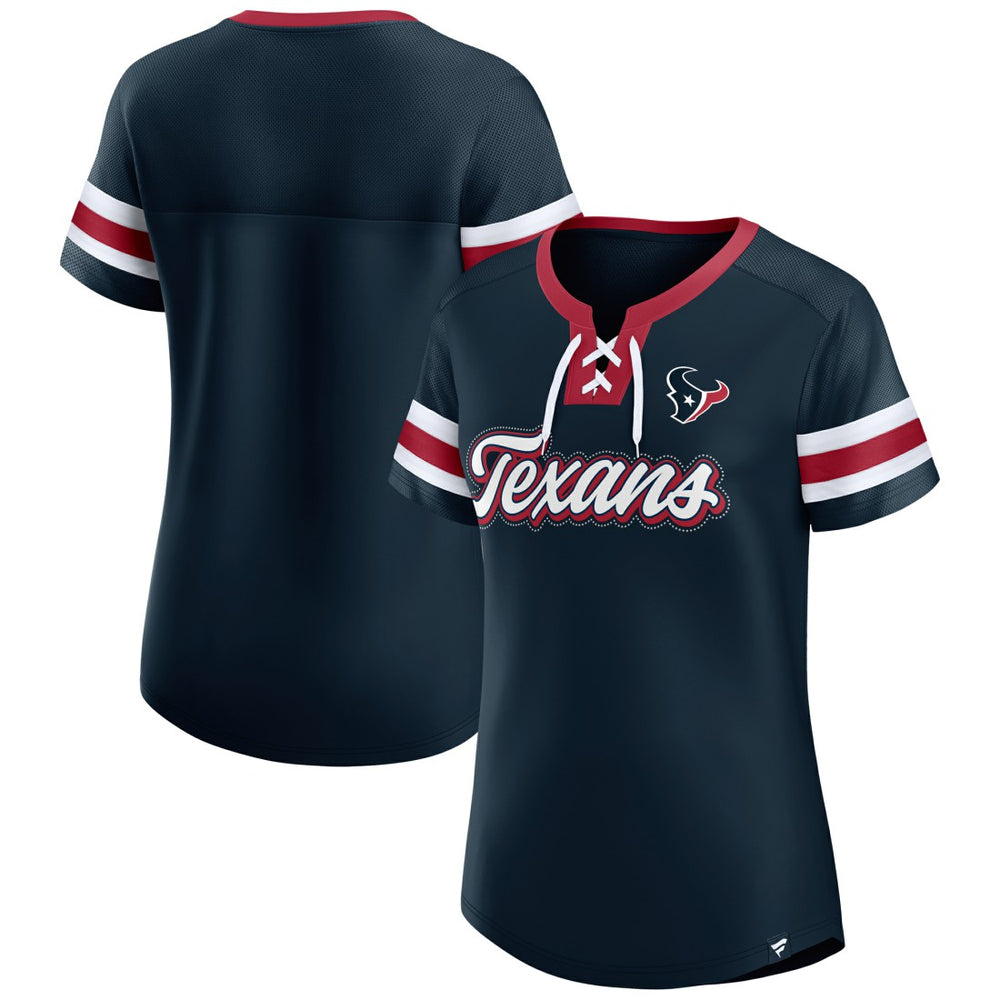 Houston Texans Women's Iconic Bling Athena Lace-Up V-Neck T-Shirt - Navy - Fanatics