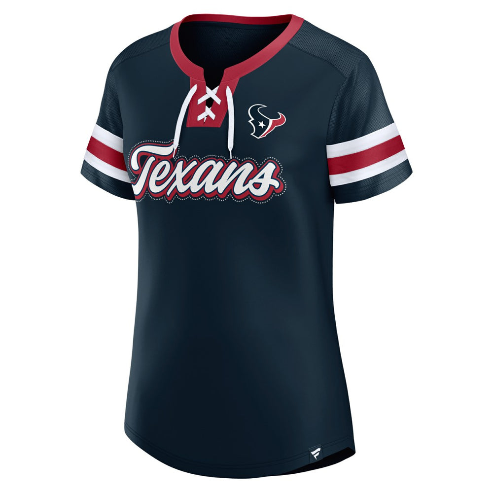 Houston Texans Women's Iconic Bling Athena Lace-Up V-Neck T-Shirt - Navy - Fanatics