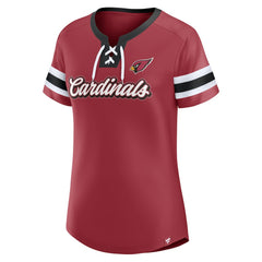 Arizona Cardinals Women's Iconic Bling Athena Lace-Up V-Neck T-Shirt - Cardinal - Fanatics