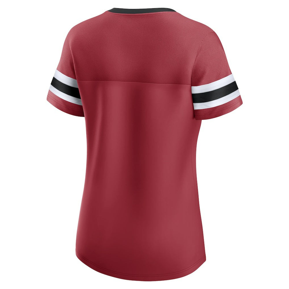 Arizona Cardinals Women's Iconic Bling Athena Lace-Up V-Neck T-Shirt - Cardinal - Fanatics