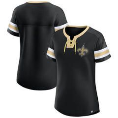 New Orleans Saints Women's Bling Athena Jersey Style Lace-up T-Shirt - Black - Fanatics