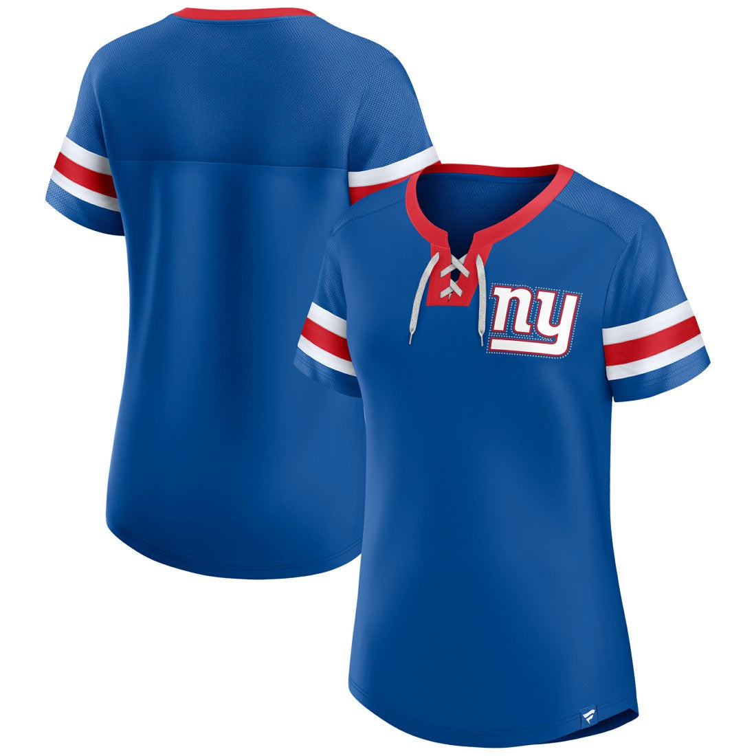 New York Giants Women's Bling Athena Jersey Style Lace-up T-Shirt - Royal - Fanatics