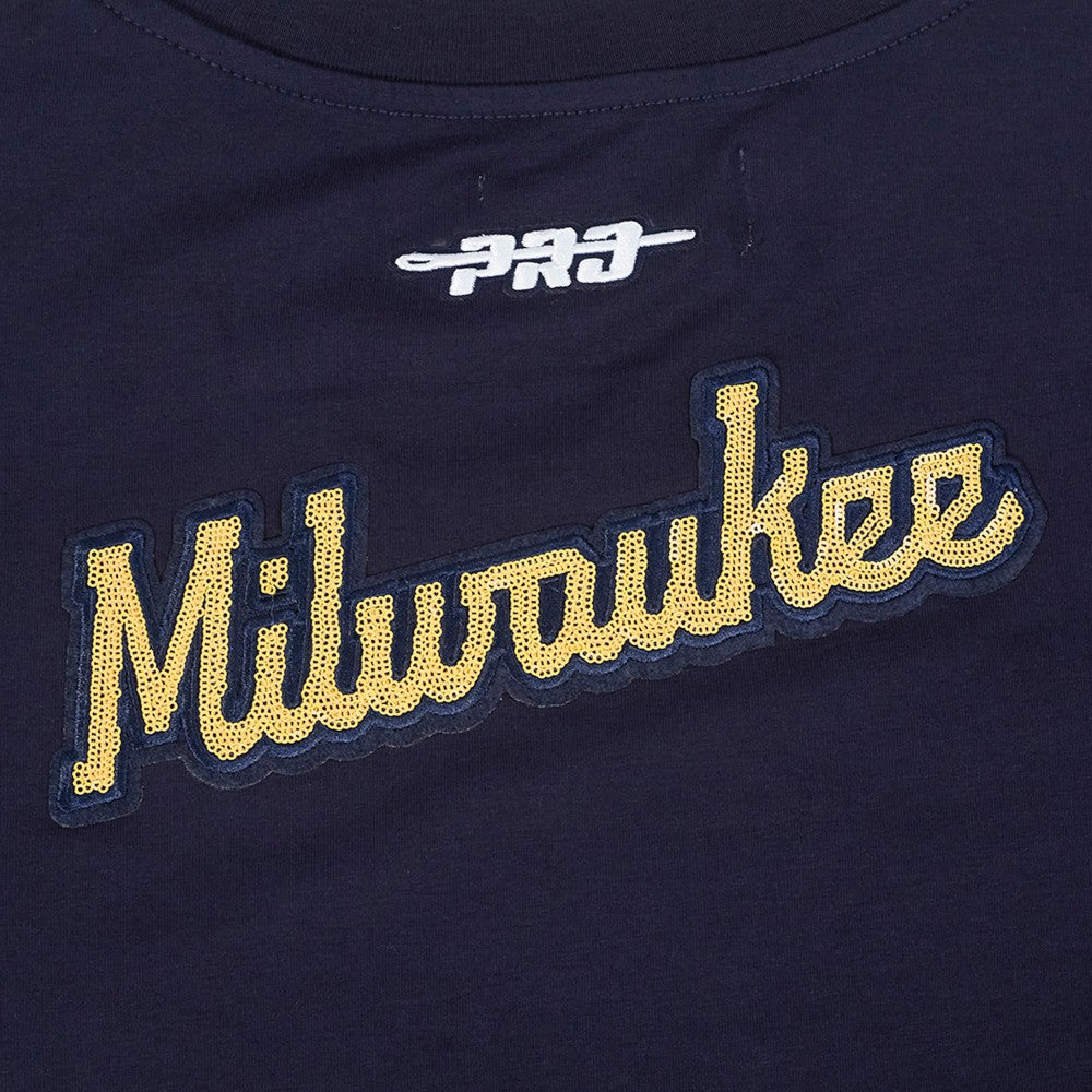 Milwaukee Brewers Pro Standard Women's Game Day Classics Baby Doll Cropped T-Shirt Sale