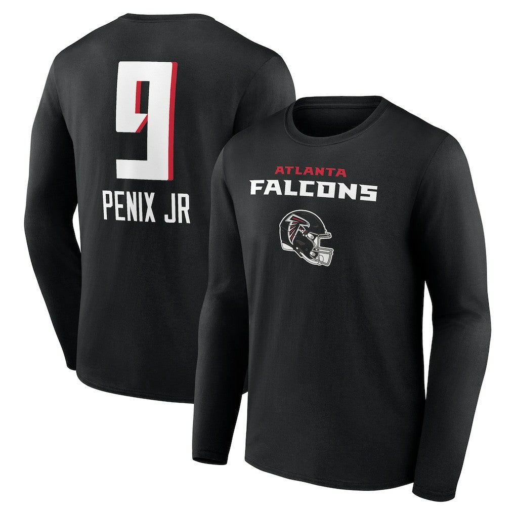 Michael Penix Jr. Atlanta Falcons Name & Number Team Wordmark Long Sleeve T-Shirt - Black - NFL