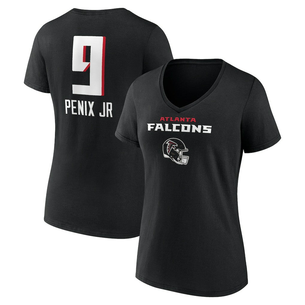 Michael Penix Jr. Atlanta Falcons Women's Name & Number Team Wordmark V-Neck T-Shirt - Black - NFL