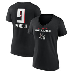 Michael Penix Jr. Atlanta Falcons Women's Name & Number Team Wordmark V-Neck T-Shirt - Black - NFL