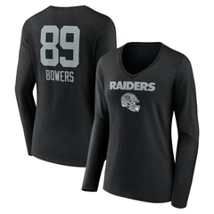 Brock Bowers Las Vegas Raiders Women's Name & Number Team Wordmark Long Sleeve V-Neck T-Shirt - Black - NFL