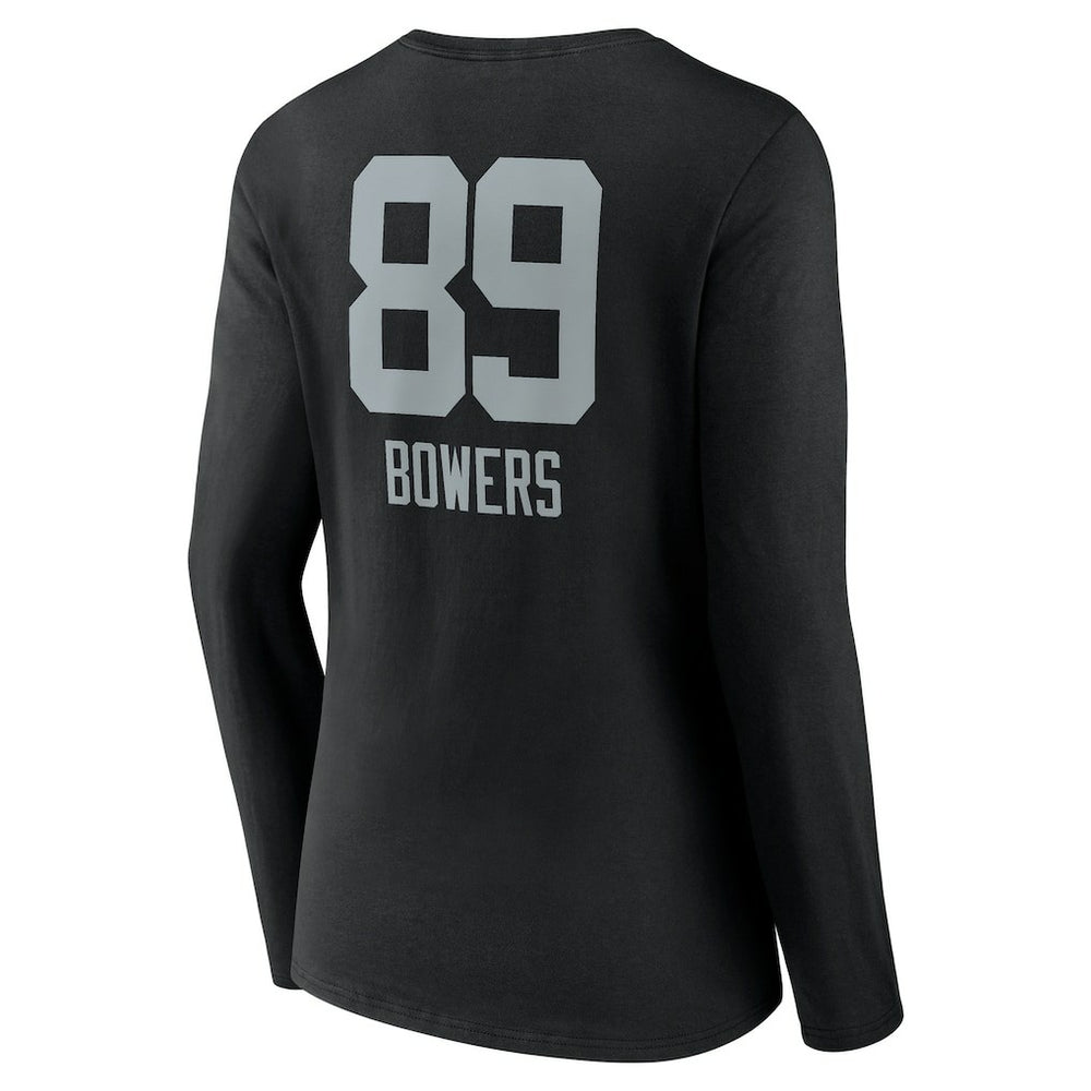Brock Bowers Las Vegas Raiders Women's Name & Number Team Wordmark Long Sleeve V-Neck T-Shirt - Black - NFL