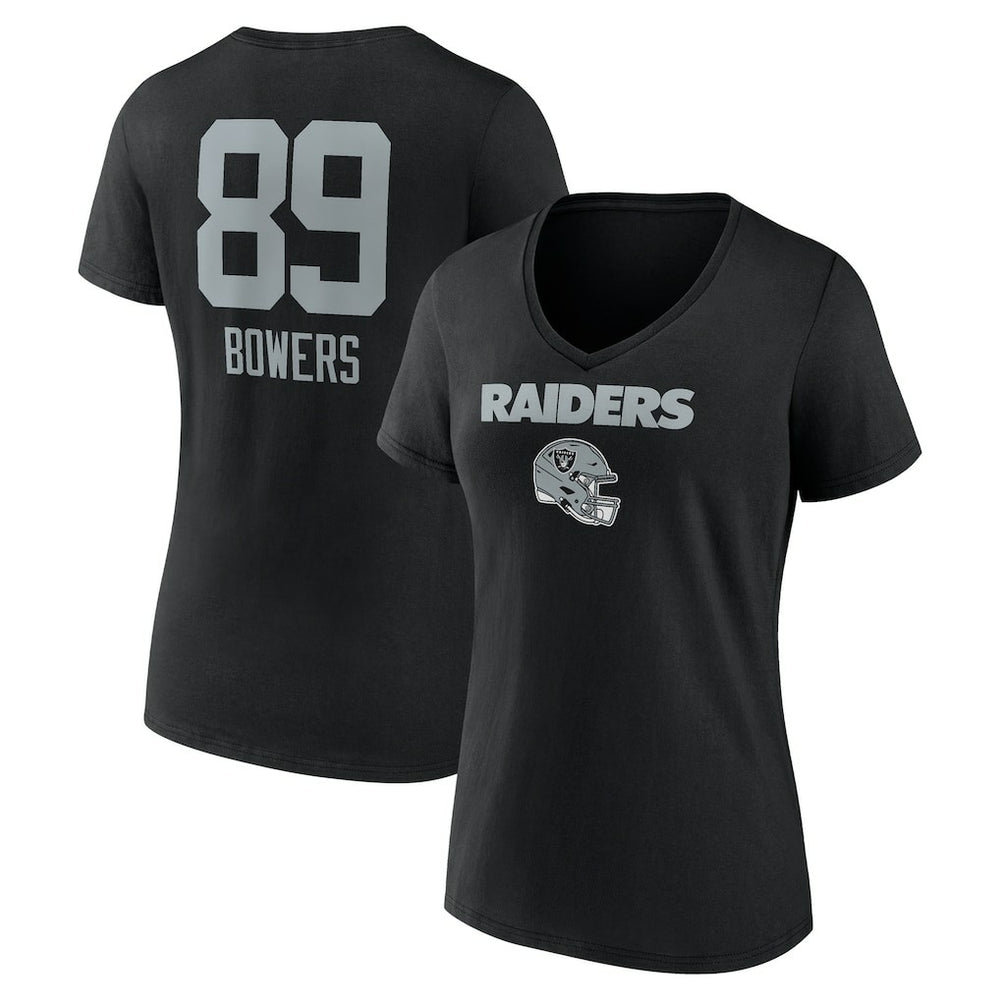 Brock Bowers Las Vegas Raiders Women's Name & Number Team Wordmark V-Neck T-Shirt - Black - NFL