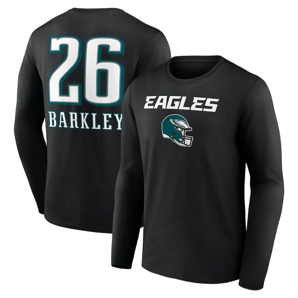 Saquon Barkley Philadelphia Eagles Name & Number Team Wordmark Long Sleeve T-Shirt - Black - NFL