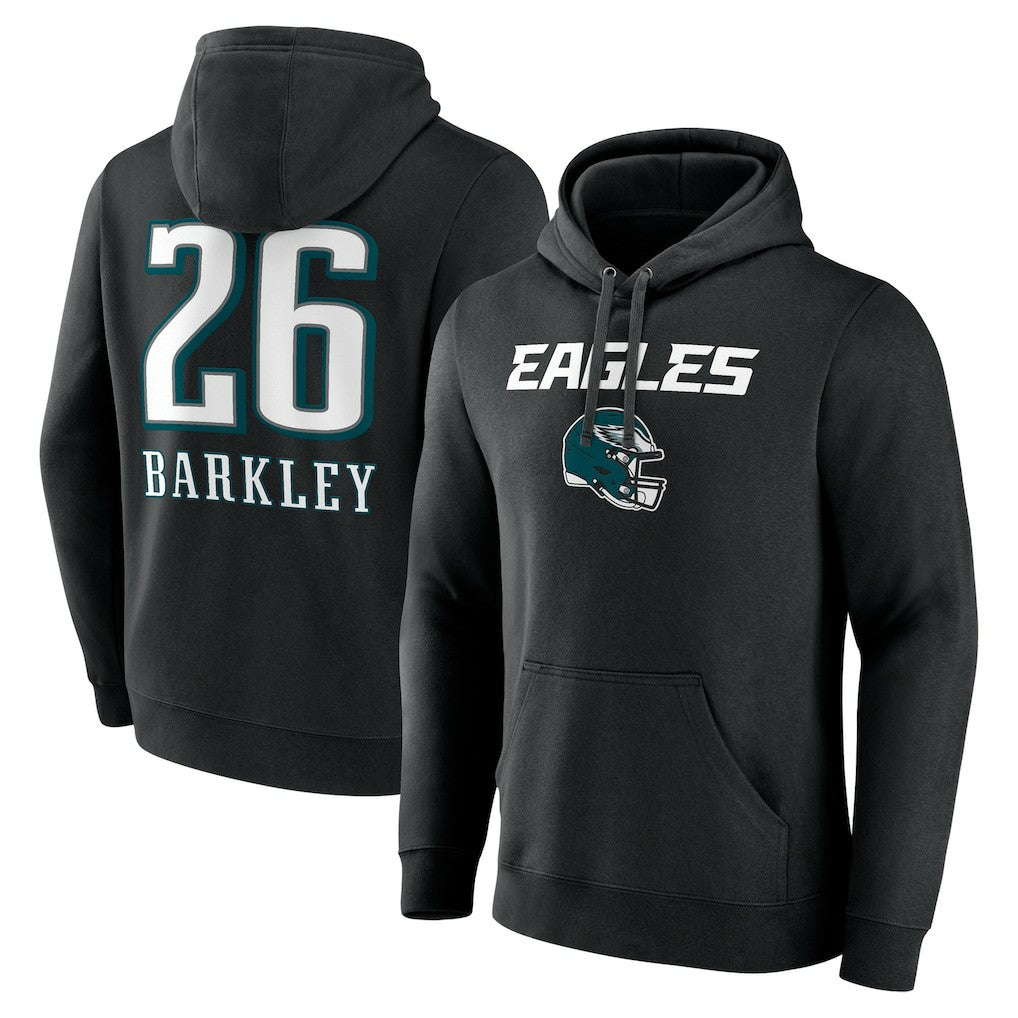 Saquon Barkley Philadelphia Eagles Name & Number Team Wordmark Pullover Hoodie - Black - NFL