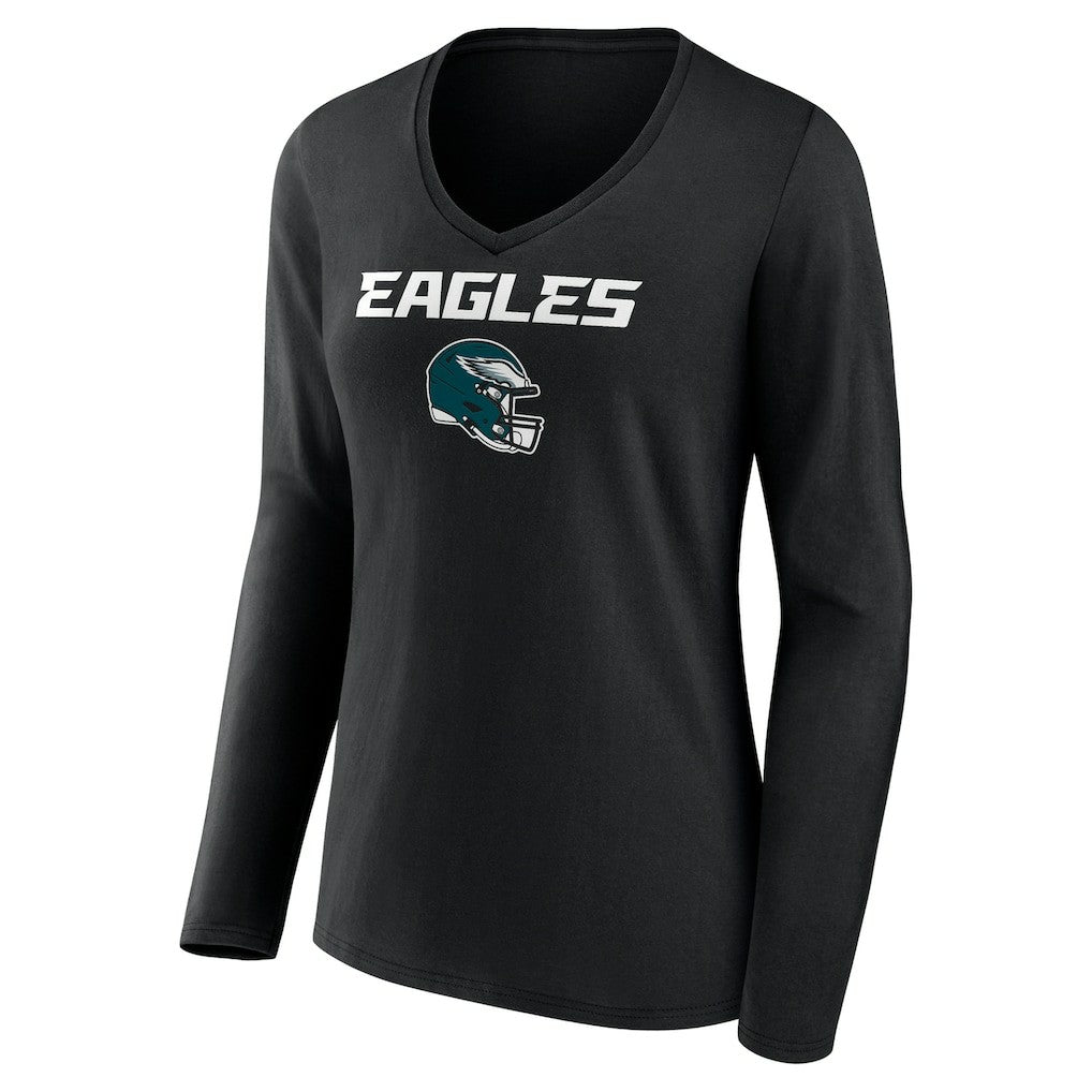 Saquon Barkley Philadelphia Eagles Women's Name & Number Team Wordmark Long Sleeve V-Neck T-Shirt - Black - NFL