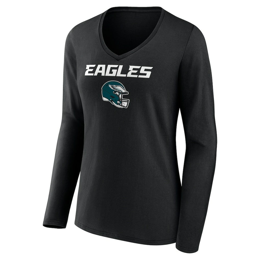 Saquon Barkley Philadelphia Eagles Women's Name & Number Team Wordmark Long Sleeve V-Neck T-Shirt - Black - NFL