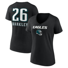 Saquon Barkley Philadelphia Eagles Women's Name & Number Team Wordmark V-Neck T-Shirt - Black - NFL