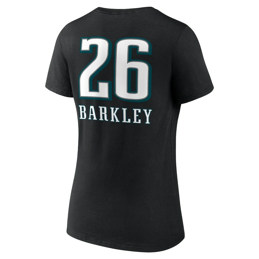 Saquon Barkley Philadelphia Eagles Women's Name & Number Team Wordmark V-Neck T-Shirt - Black - NFL