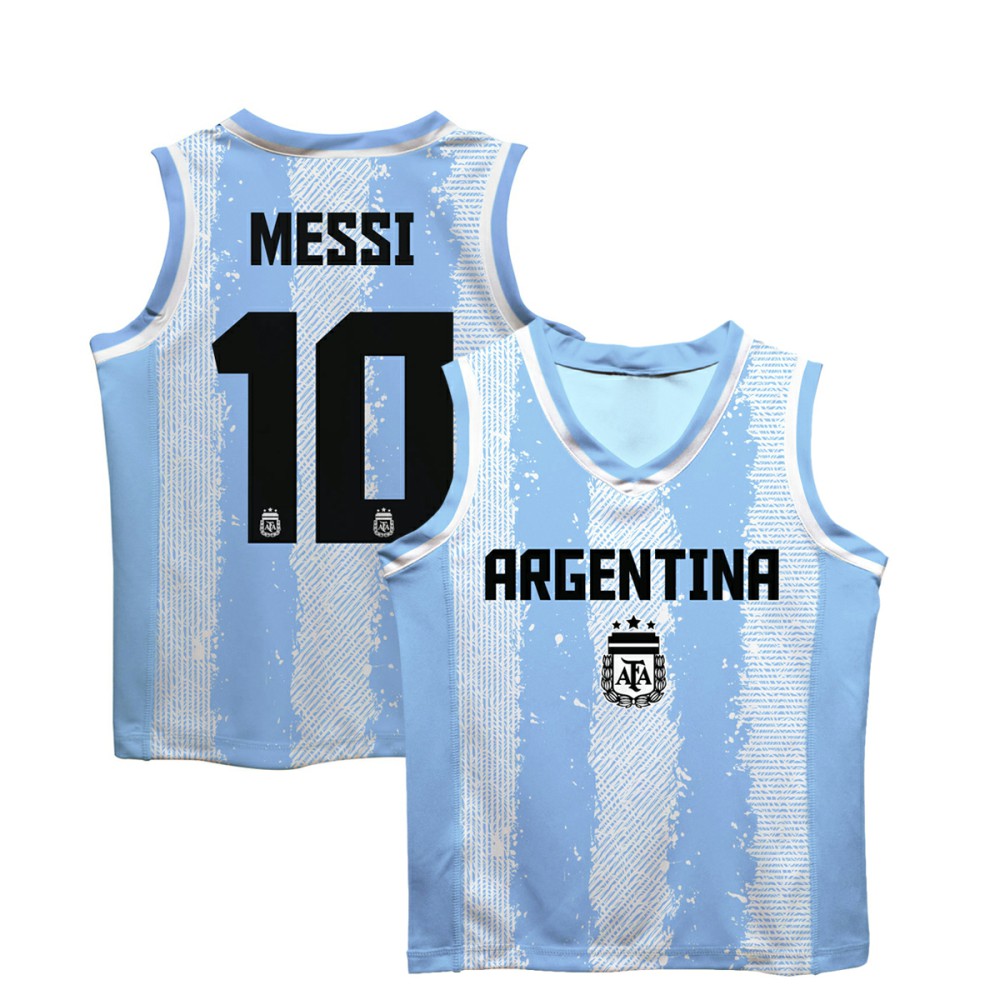 Lionel Messi Argentina National Team Vive La Fete Youth Painted Stripes Basketball Jersey Light Blue