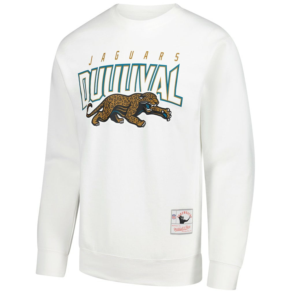 Jacksonville Jaguars Duval Classic Logos Pullover Sweatshirt - White - Mitchell & Ness