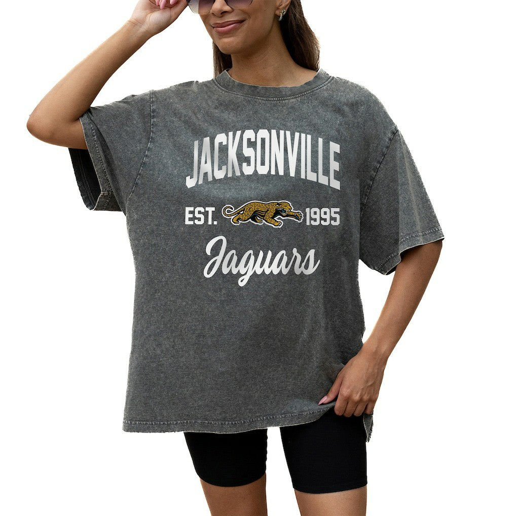 Jacksonville Jaguars Gameday Couture Women's Throwback Oversized Snow Wash T-Shirt - Grey - NFL